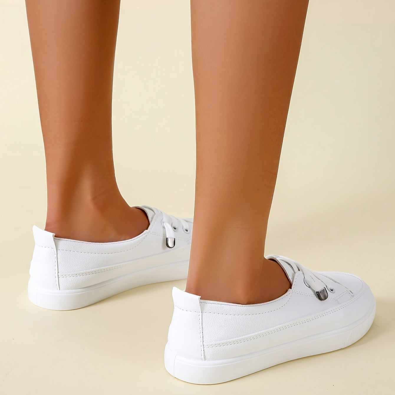 Women's White Slip-On Sneakers with Rubber Sole for Casual All-Season Wear