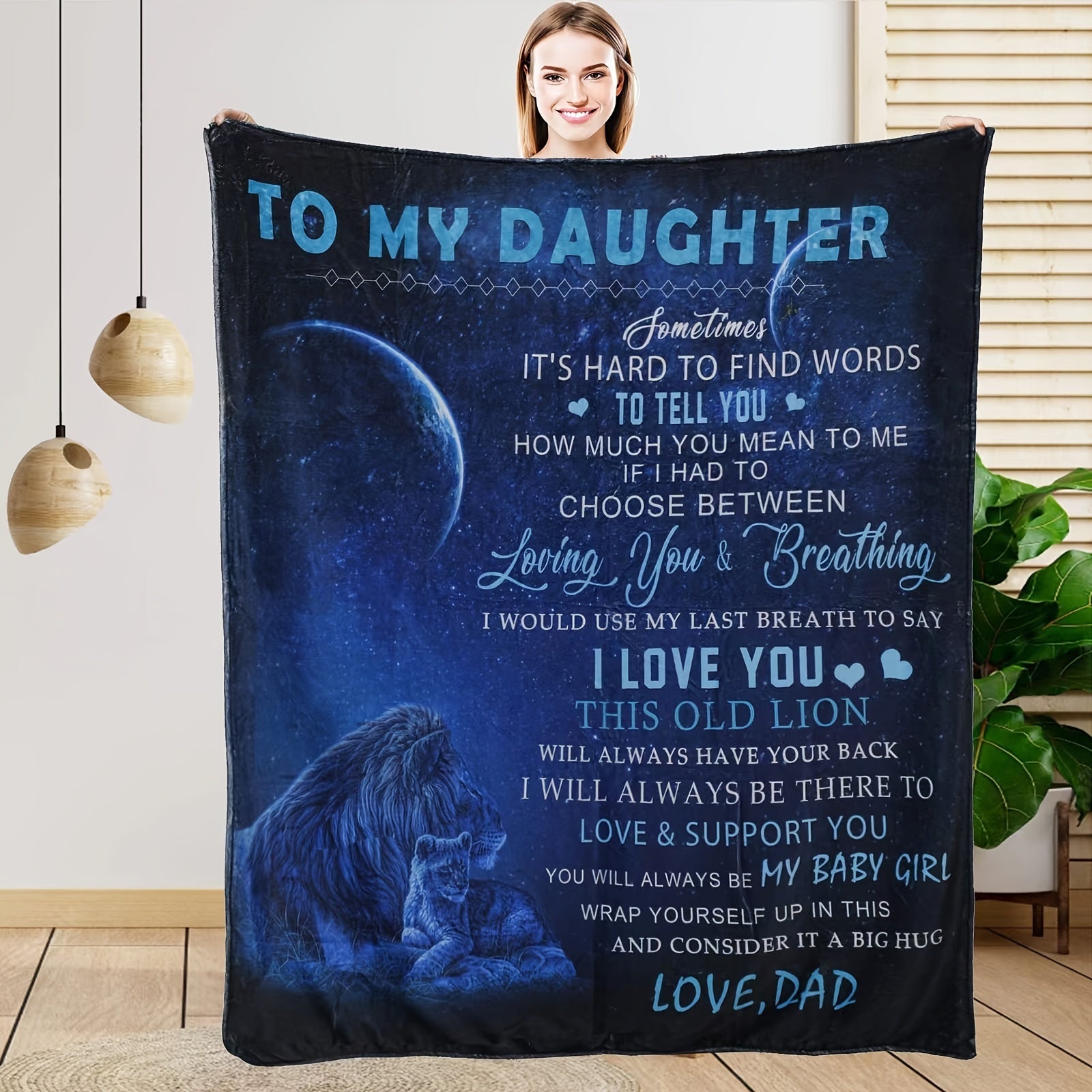 Cozy Flannel Throw Blanket with Lion Dad Design for Bed or Sofa