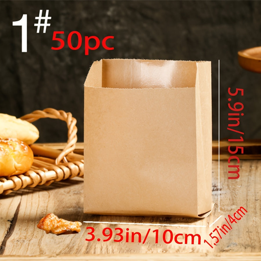 50 Disposable Brown Kraft Paper Bags Fold-Top Food and Bakery Packaging