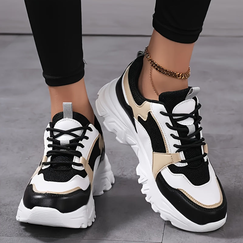 Women's Mesh Chunky Sneakers Casual Running Travel Black Gold