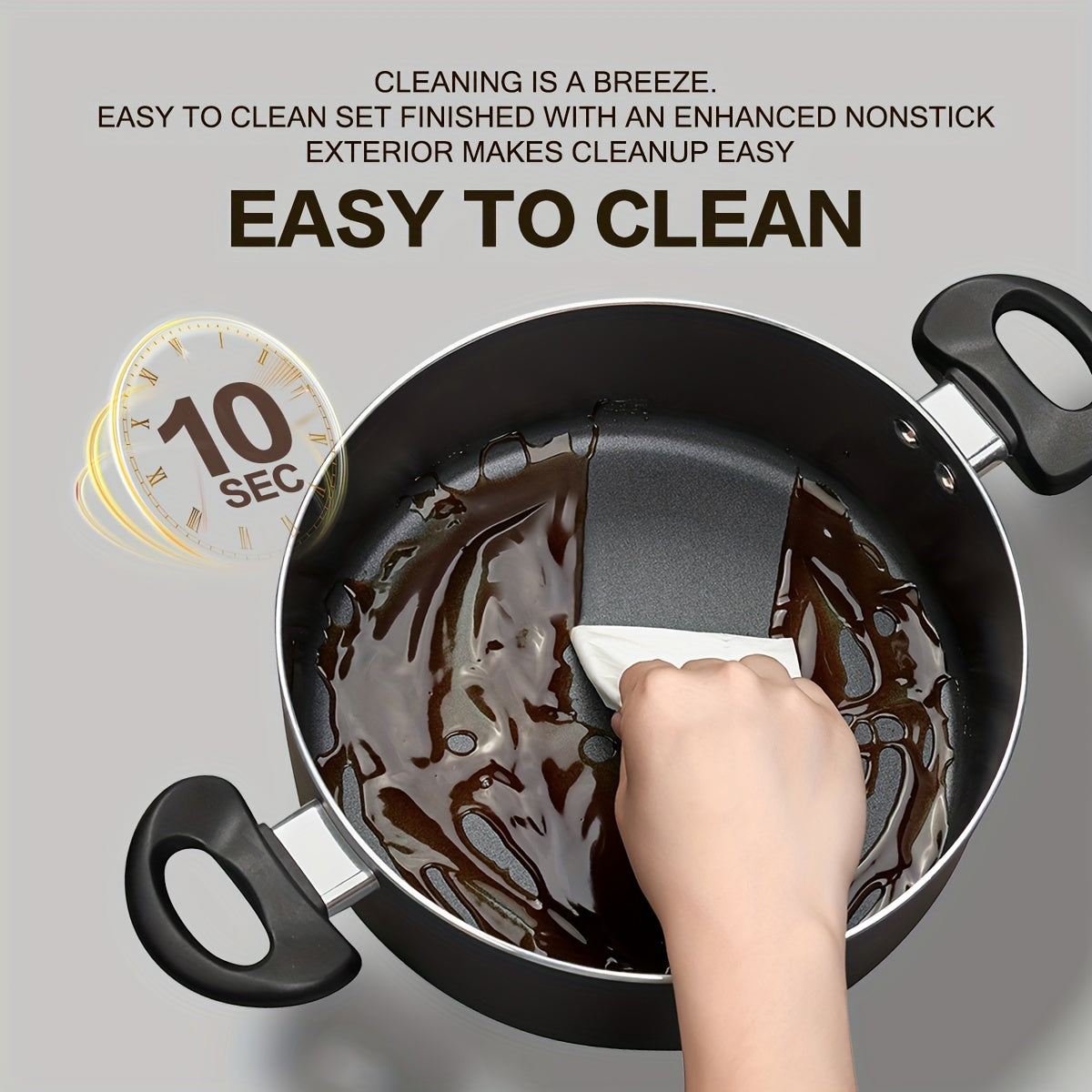 Juego de utensilios de cocina de cerámica antiadherente de 6 piezas con olla de stock, sartenes y tapas para cocinas de inducción y gas