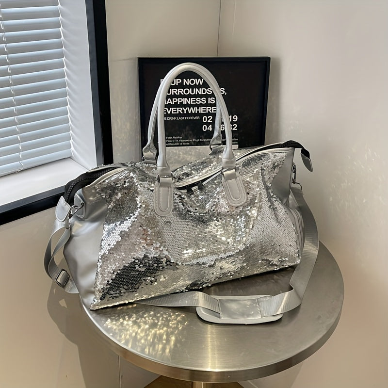 Women's Sequined Crossbody Travel Bag Large Capacity Versatile Tote Black