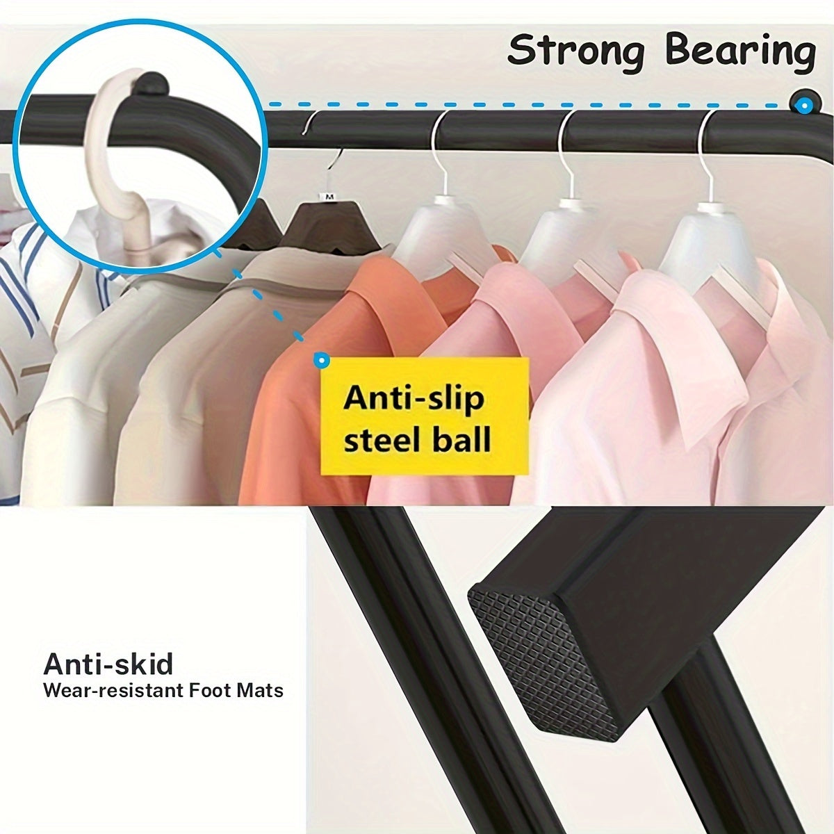 Stainless Steel Double Pole Clothes Drying Rack Large Capacity Floor Standing for Bedroom Balcony Bathroom