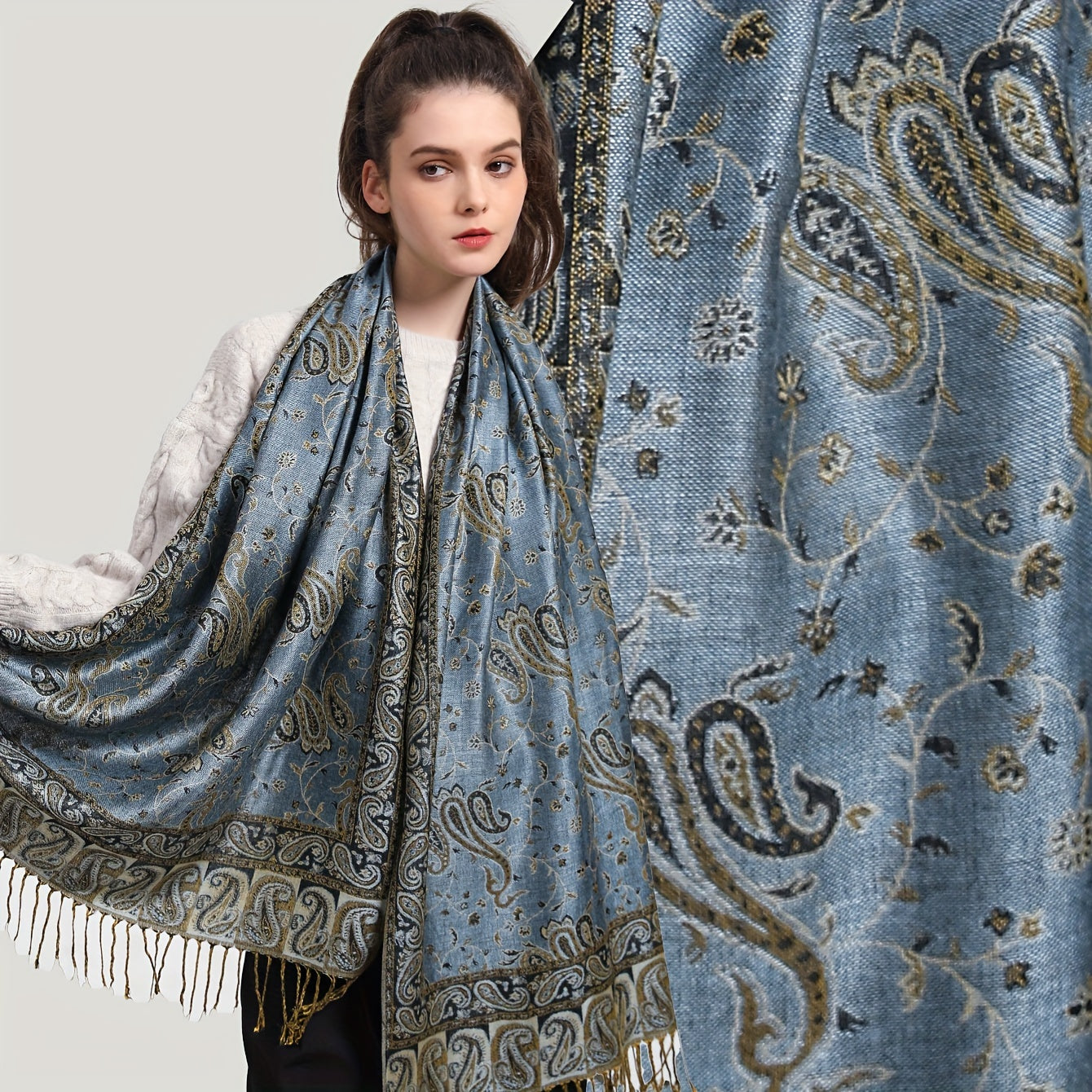 Vintage Boho Paisley Jacquard Tassel sharfi, kuz va qish uchun yumshoq, issiq shalvar