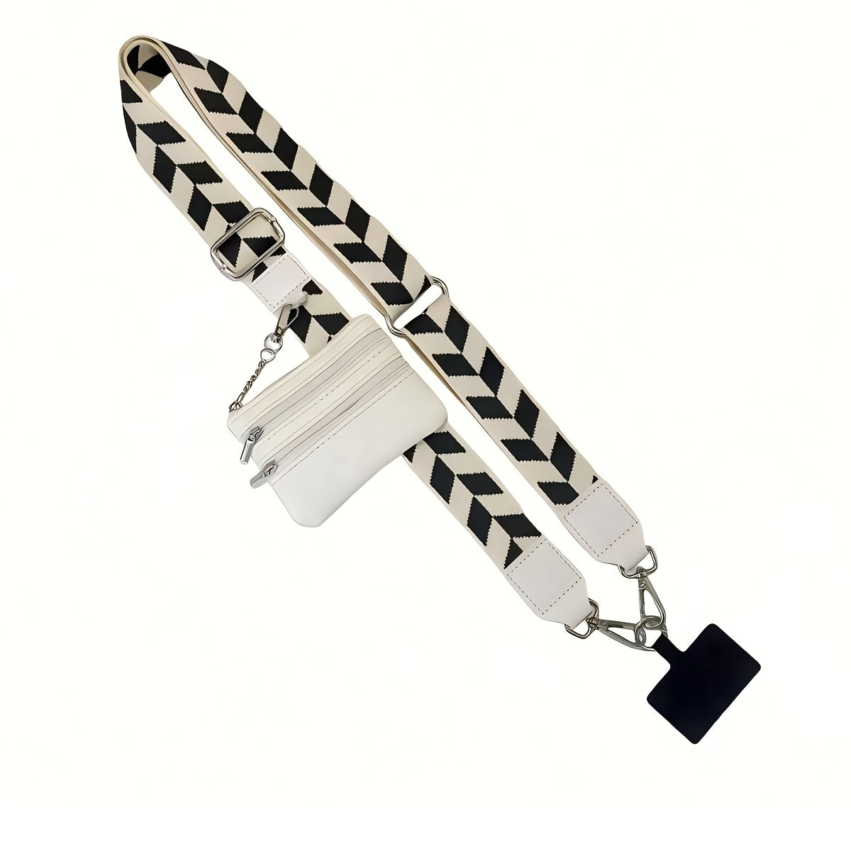 Mobile Phone Crossbody Strap with Wallet Adjustable Zippered Phone Holder White