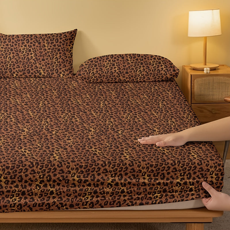 Leopard Pattern Fitted Sheet Soft Breathable Comfortable for Bedroom or Guest Room