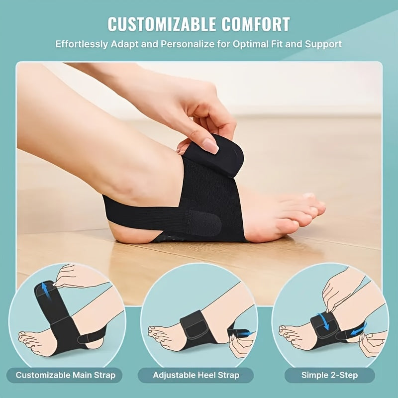 Black Arch Support Sleeves 2pcs Flat Feet Foot Cushions Adjustable Straps