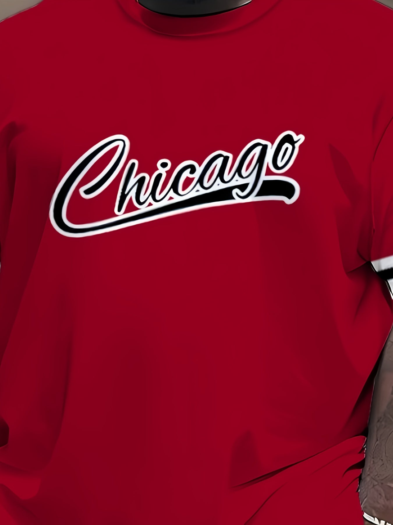 Men's Plus Size Casual Sports T-Shirt and Shorts Set with 3D Chicago Print