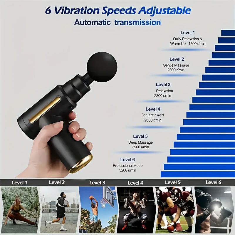 80W MiniPro USB Rechargeable Massage Gun with 4 Attachments Portable Handheld Black and Gold