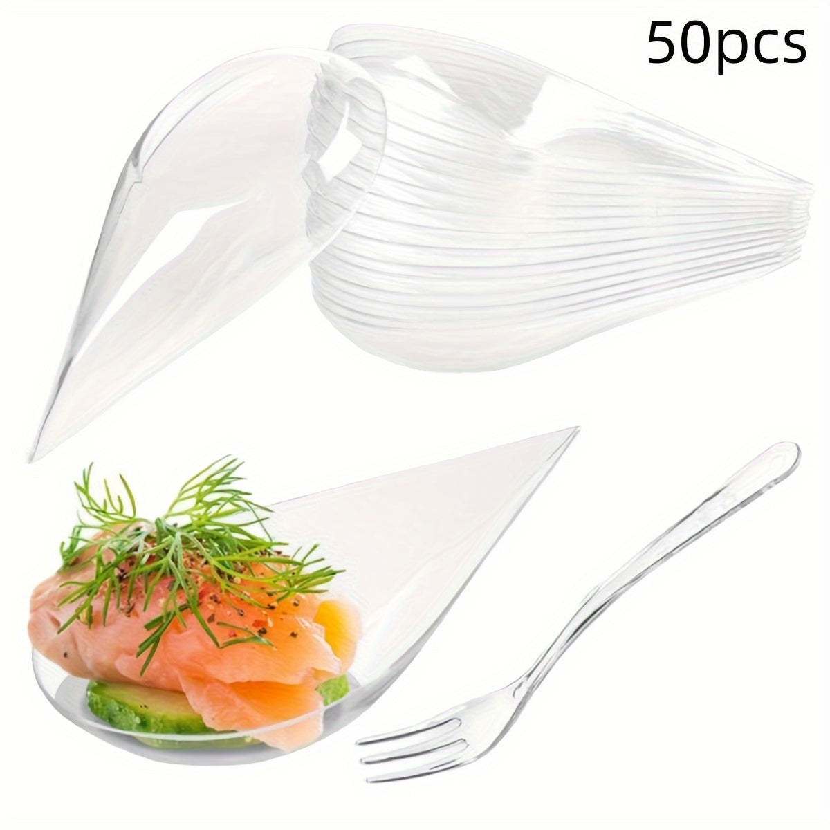 Set of 50 or 100 Clear Plastic Mini Appetizer Plates and Tasting Forks 10.16cm