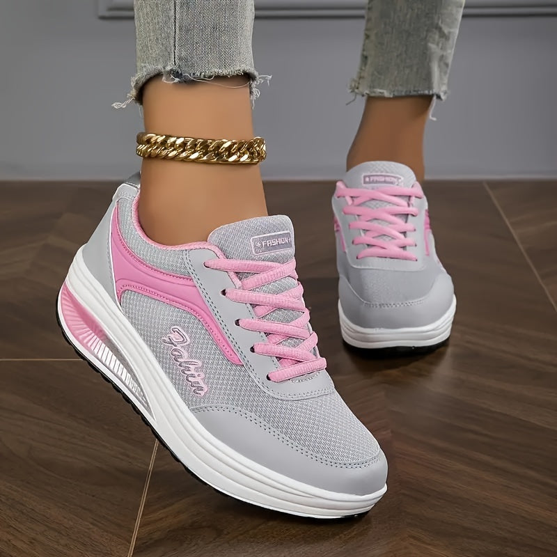 Women's Mesh Casual Sneakers with Thick Sole and Lace-Up Closure