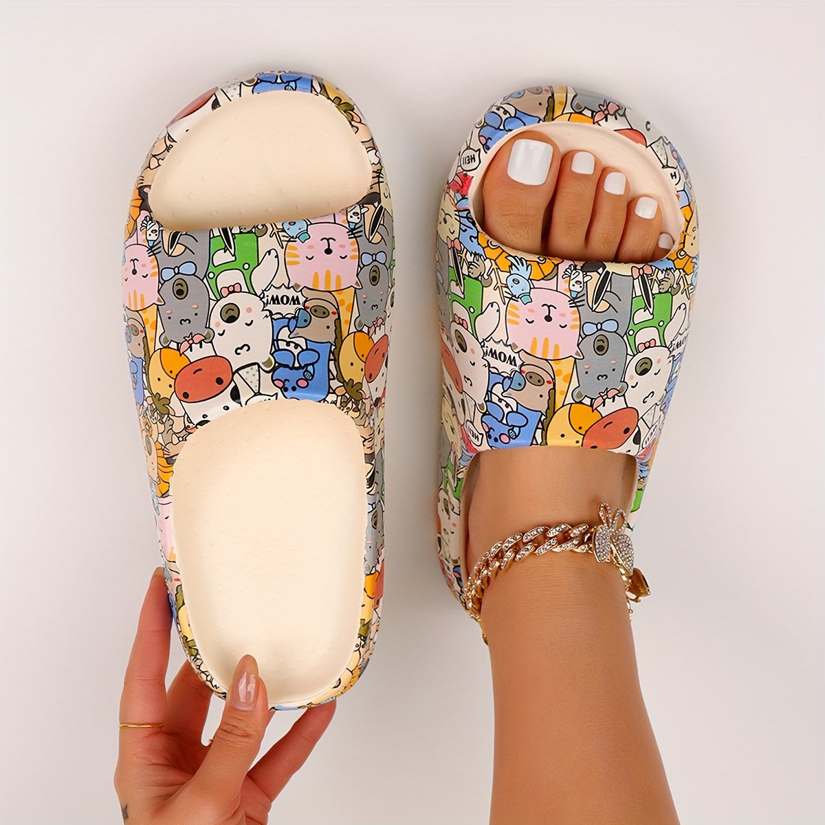 Women's Cartoon Animal Print Slides Soft EVA Cushioned Summer Comfort