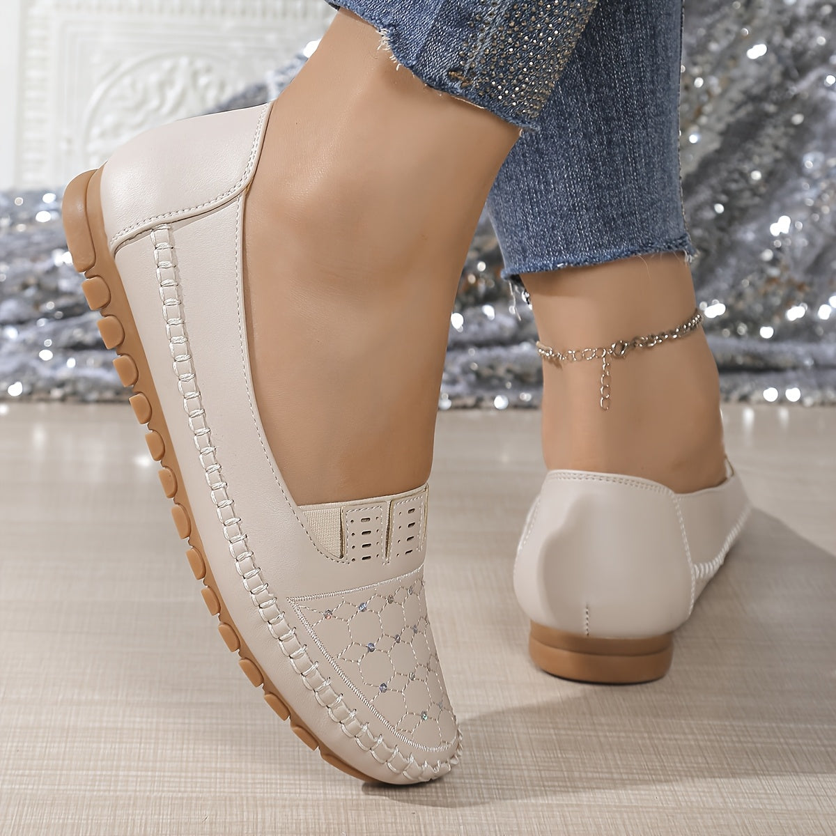 Women's Slip-On Loafers Faux Cover Shoes Comfortable TPR Sole Black White