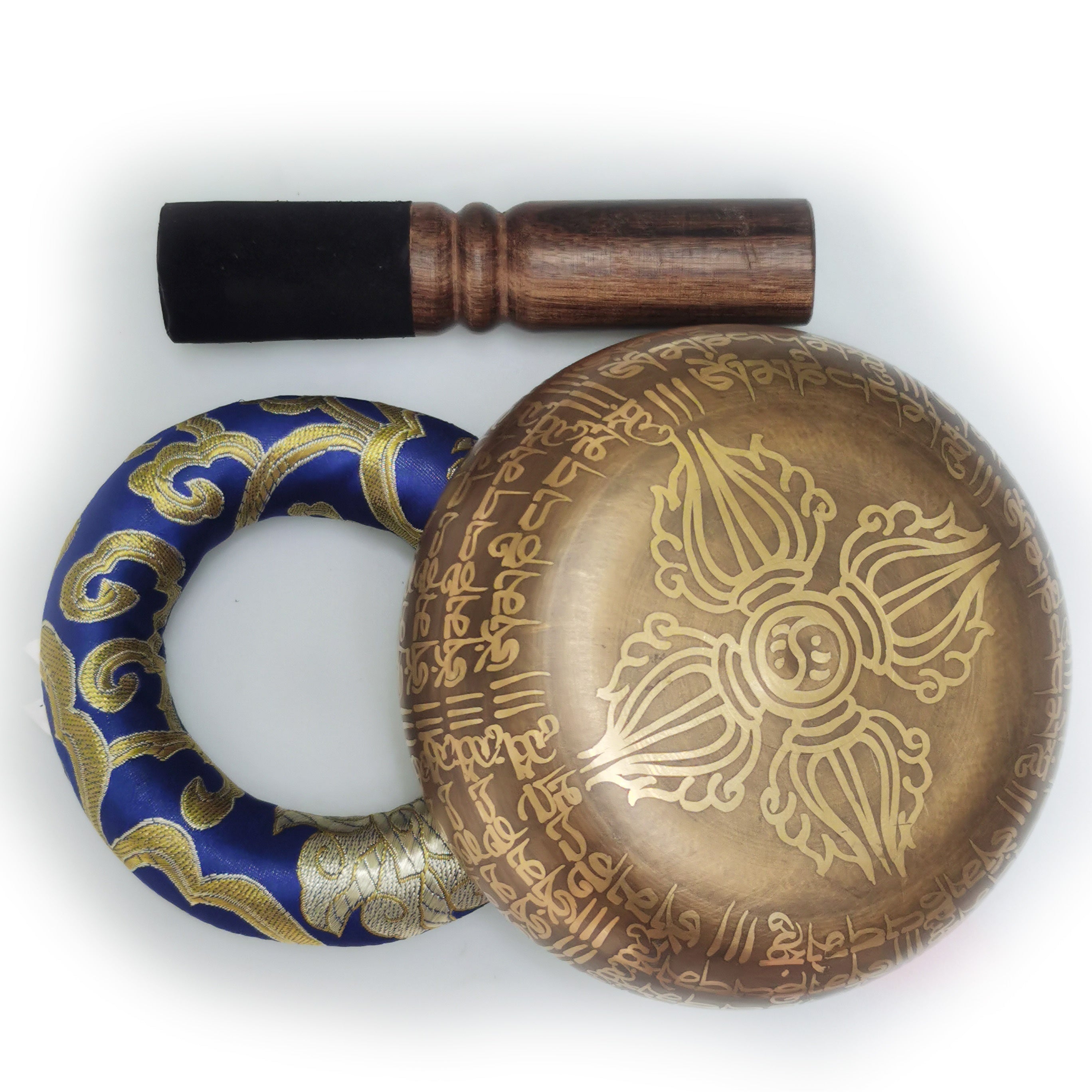 Cuenco de metal de bronce para canto de 12cm para yoga y meditación con mazo de cuero, sin funda