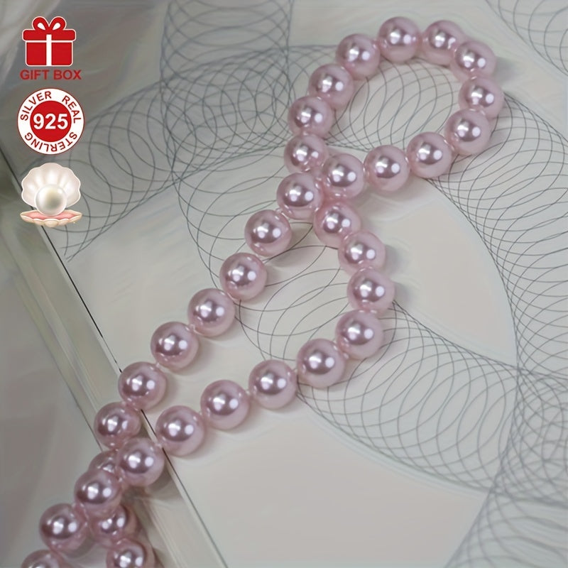 Pink Shell Pearl Necklace Hypoallergenic Sterling Silver Vintage Charm Gift for Her
