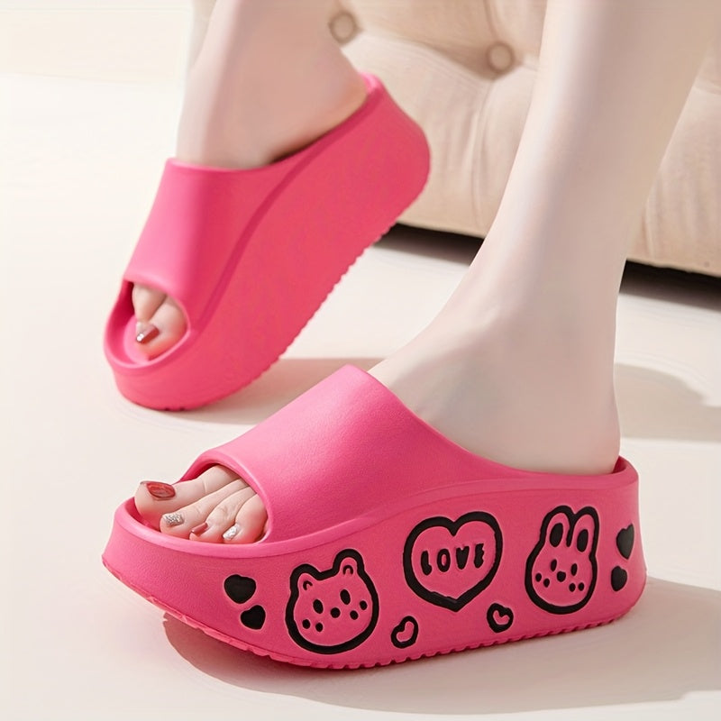 Women's Pink EVA Cartoon Bear Platform Slides Summer Beach Sandals