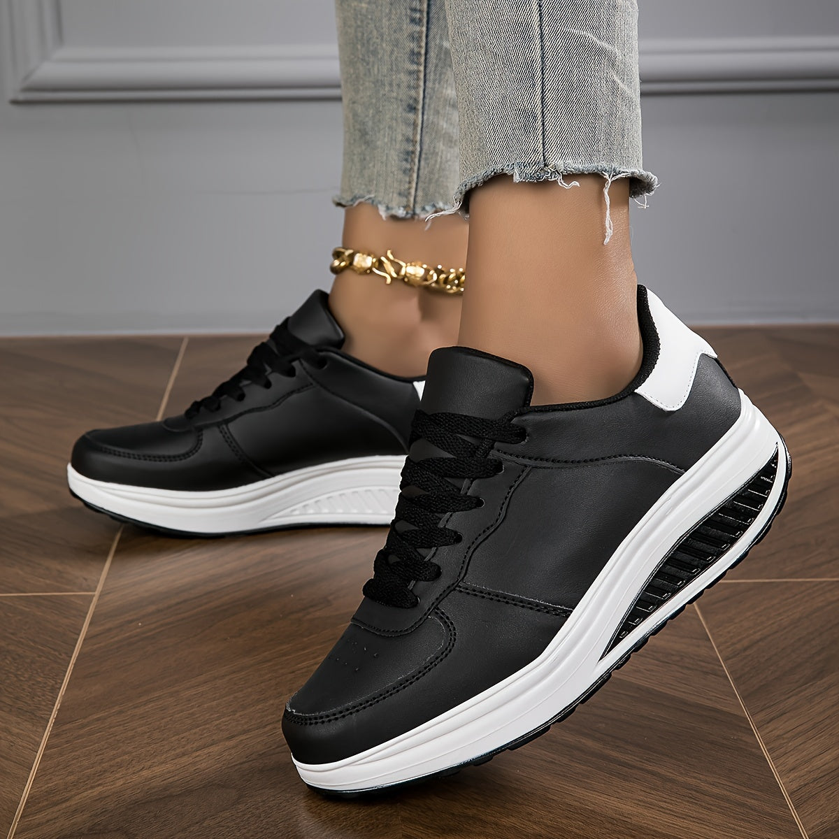 Women's Wedge Sneakers Lace-Up Low Top All-Season Man-Made Materials