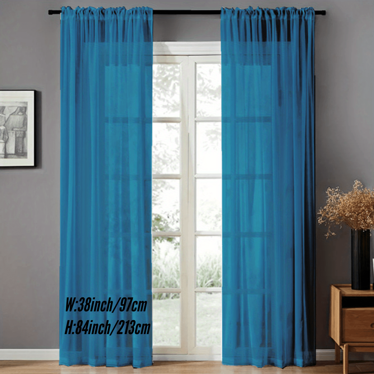 Pair of Sheer Voile Curtains with Rod Pocket for Kitchen Bedroom Living Room