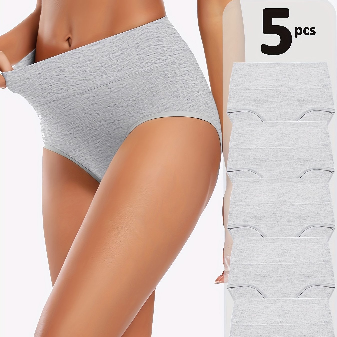 Women's High Waist Cotton Briefs 5-Pack Breathable Solid Color Underwear