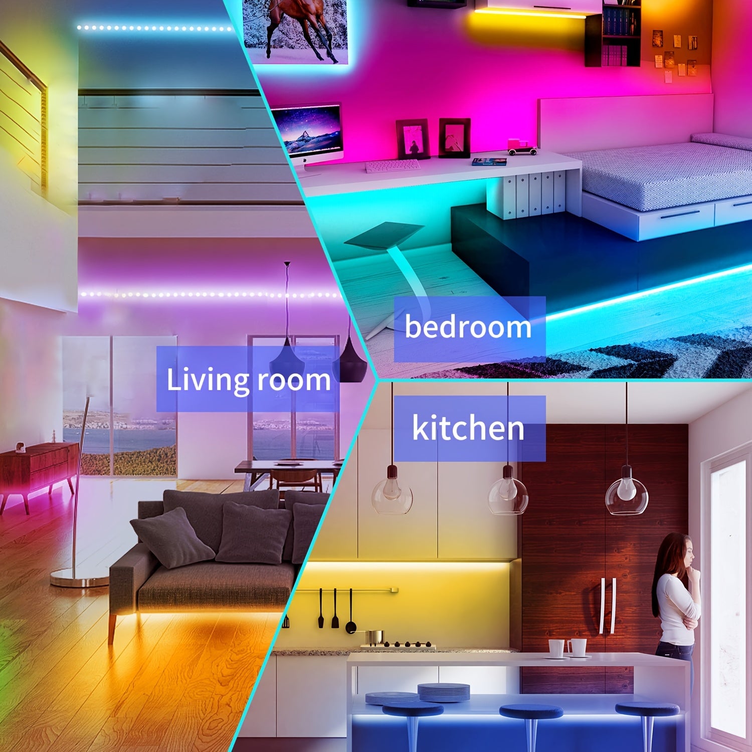 RGB LED Strip Lights with Music Sync, Adjustable Brightness, Remote Control, USB Powered for Bedroom Living Room Party Decor