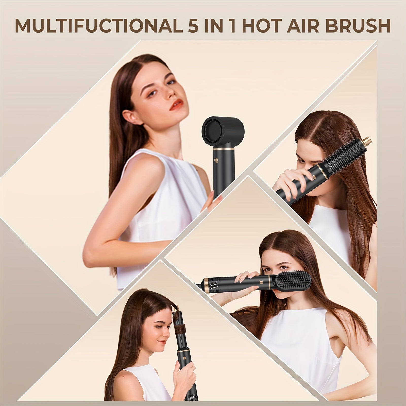 5-in-1 Hot Air Brush for Drying Straightening Curling Volumizing Hair Styling Tool