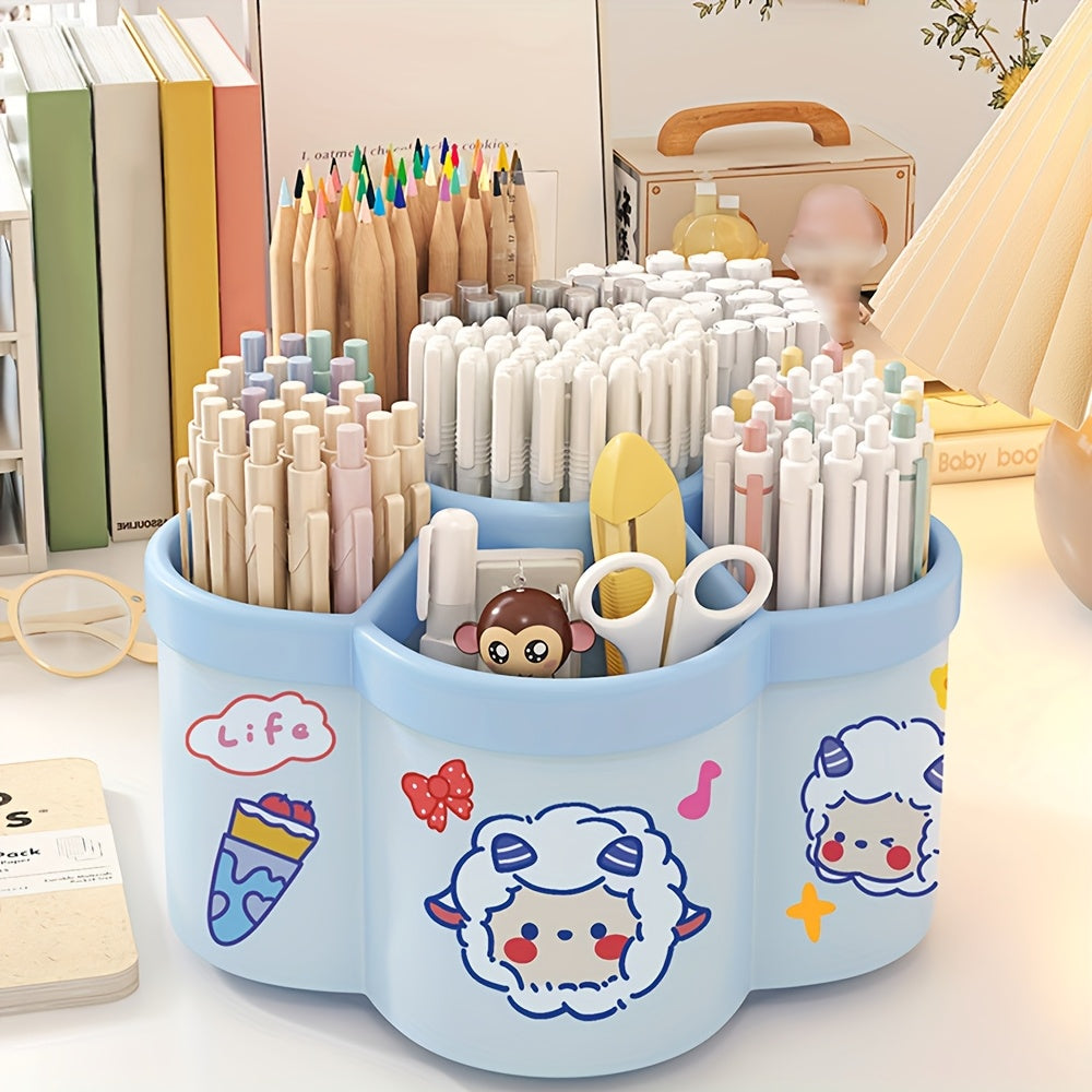 Rotating Desk Organizer with Multi-Compartment Storage for Stationery and Makeup
