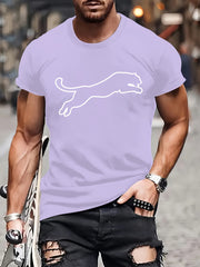 Men's Polyester Leopard Print Casual T-Shirt with Crew Neck Summer Fit