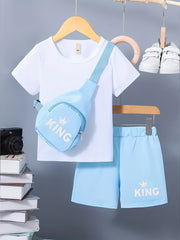 Boys Shorts Set Polyester Solid Color Casual Spring Summer Regular Fit
