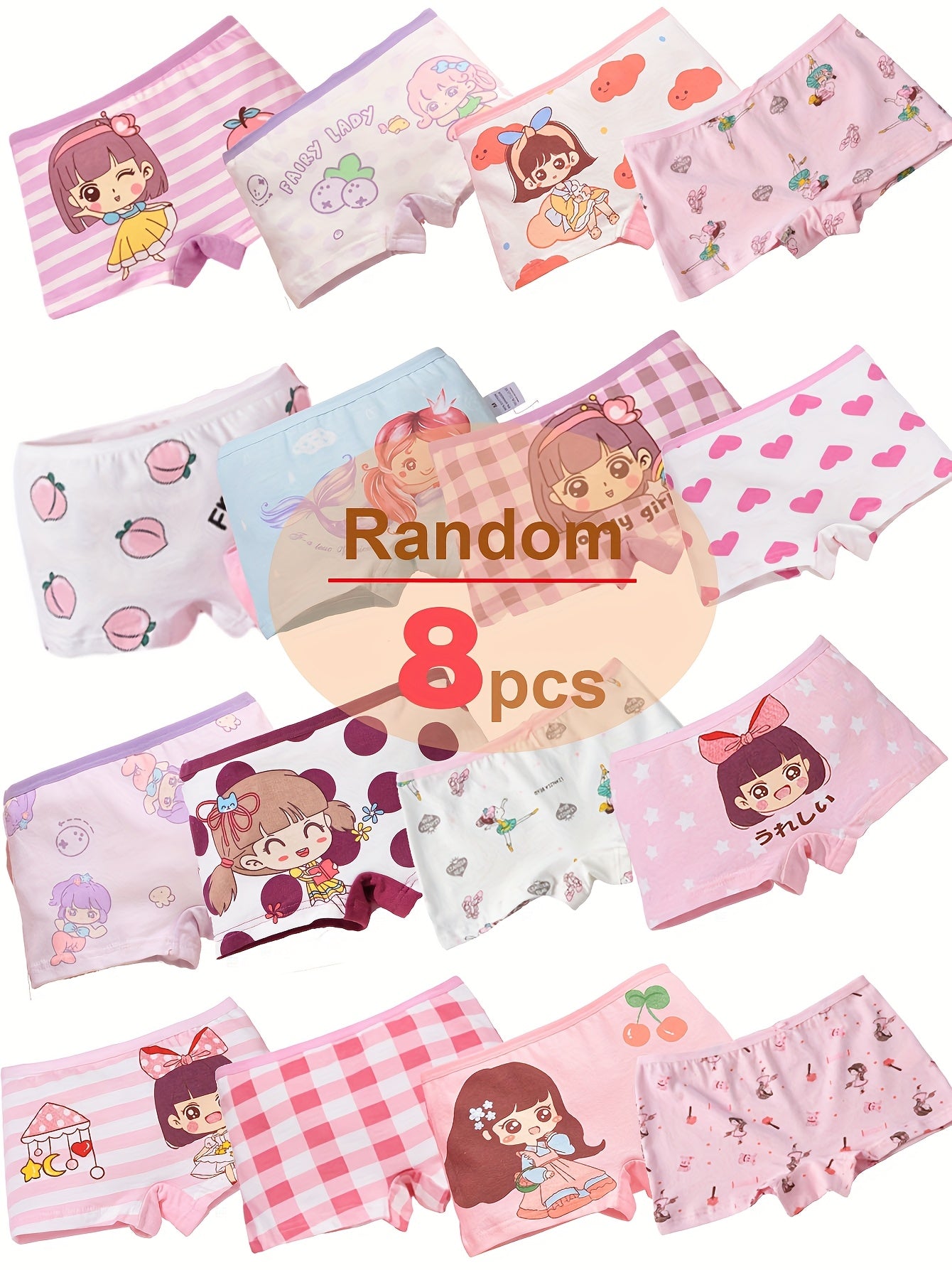 Girls' Cotton Briefs 8 Pack Cute Cartoon Print Soft Underwear for All Seasons