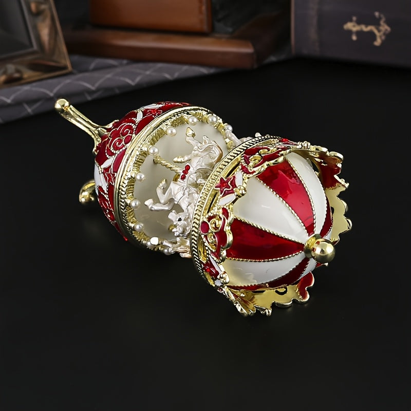 Carousel Jewelry Box for Women and Girls Metal Painted Storage Organizer