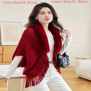 Elegant Acrylic Shawl Wrap with Faux Fur Collar Batwing Sleeves for Night Out