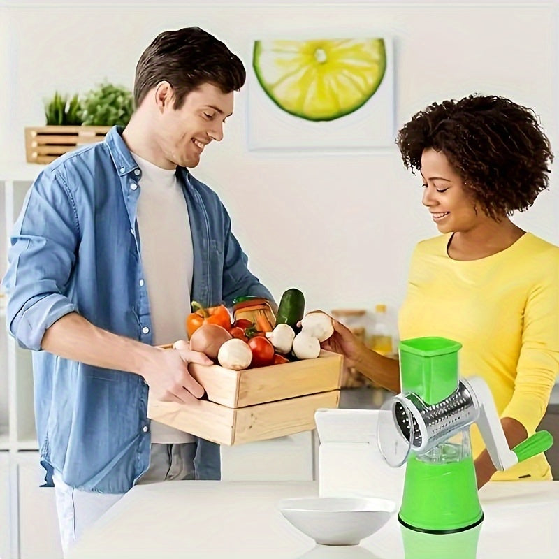 Three-in-One Cheese Grater Set with Interchangeable Drums, Non-Slip Base