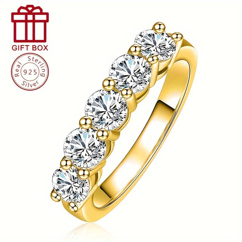 Silver Moissanite Anniversary Ring 14K Gold Plated 1.5CT Engagement Band for Women