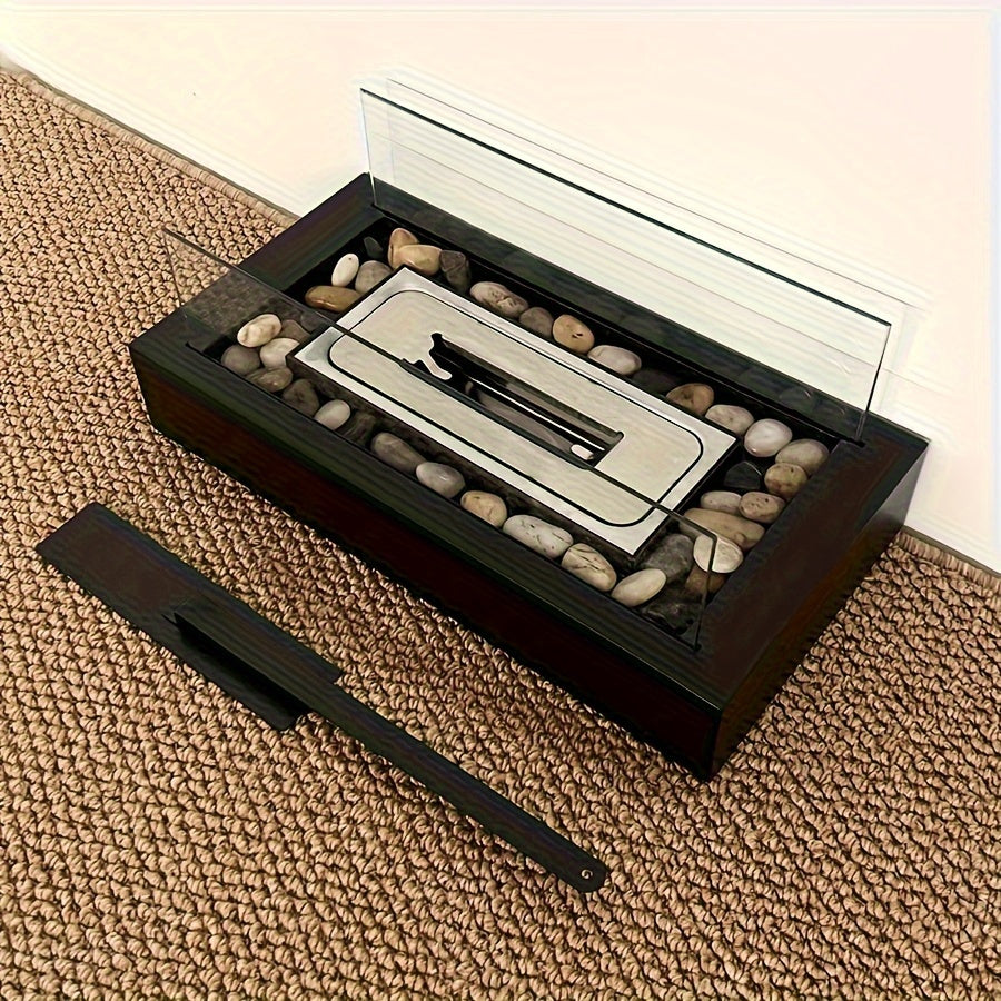 Универсальный металлический камин для внутреннего и наружного использования, который можно использовать на террасе, балконе или в гостиной. Уютная настольная очаговая чаша с галькой