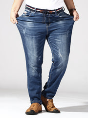 Men's Plus Size Slim Fit Stretch Denim Jeans with Elastic Waist for Autumn Spring