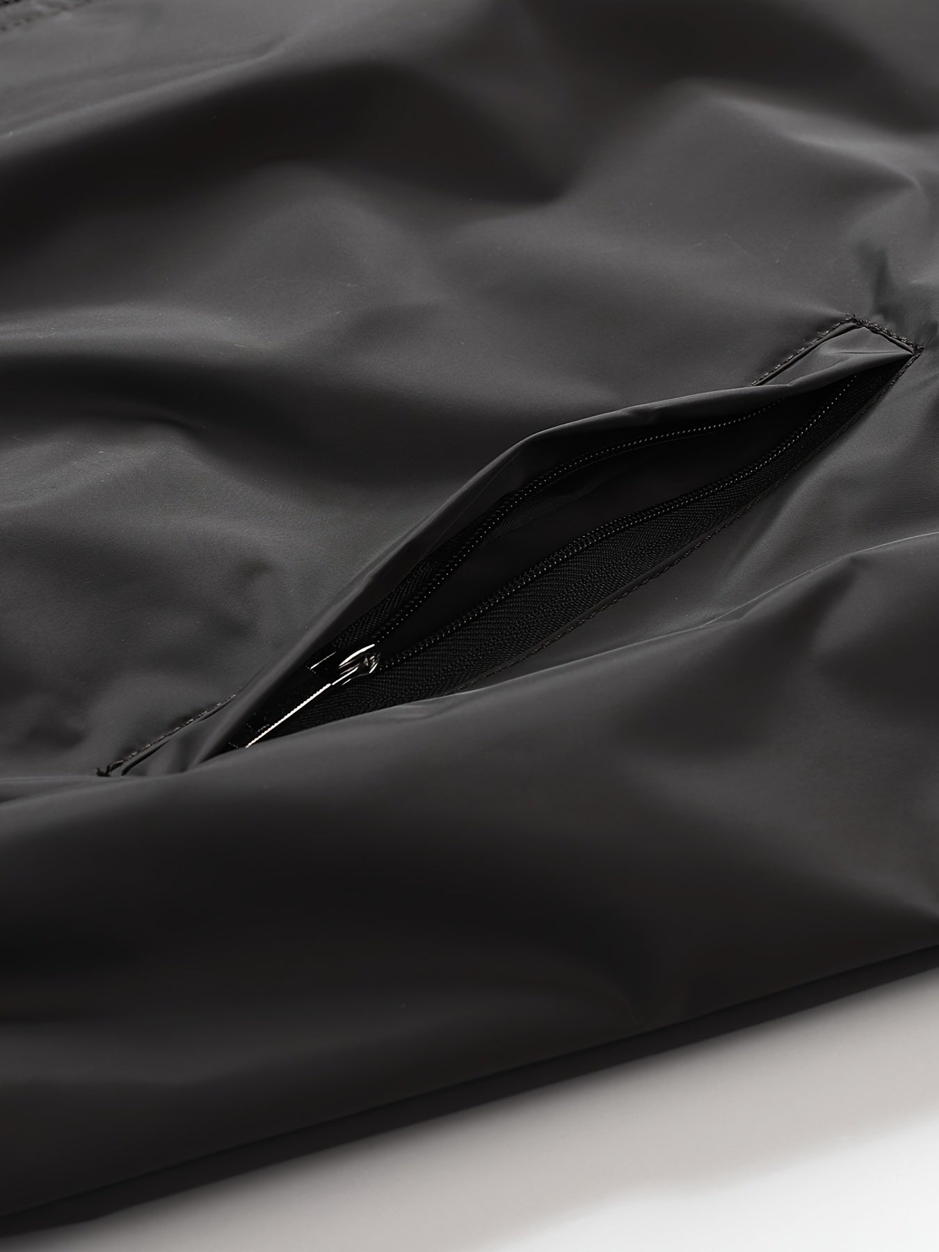 Men's Plus Size Lightweight Black Bomber Jacket with Stand Collar and Zip Closure