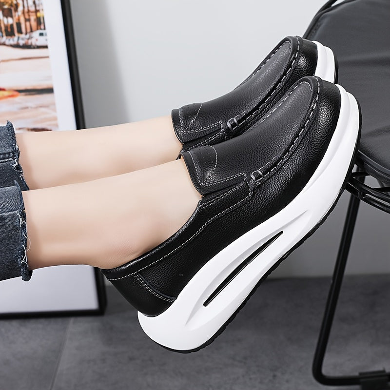 Women's Slip-On Loafers White Chunky Wedges Casual Platform Shoes