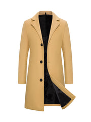 Men's Cotton Blend Mid-Length Trench Coat Casual Military All-Season with Lapel Button Closure