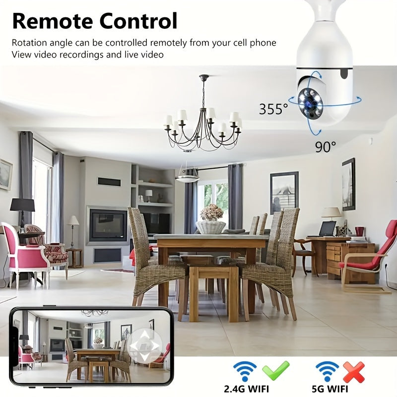 Wireless 355-Degree Panoramic Indoor Security Camera with 1080P Night Vision Motion Detection