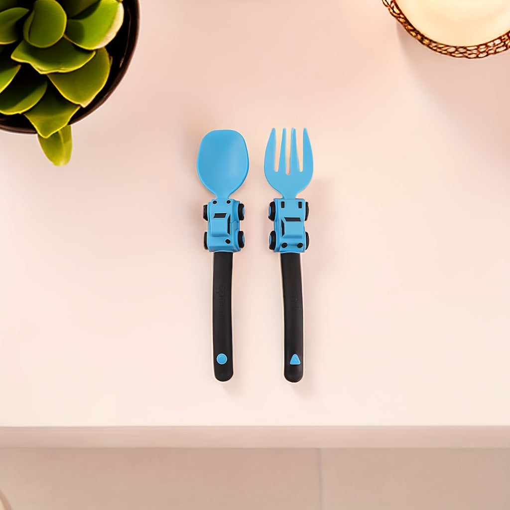 Kids Cartoon Race Car Kids Utensils Fork and Spoon Set for Children Self-Feeding