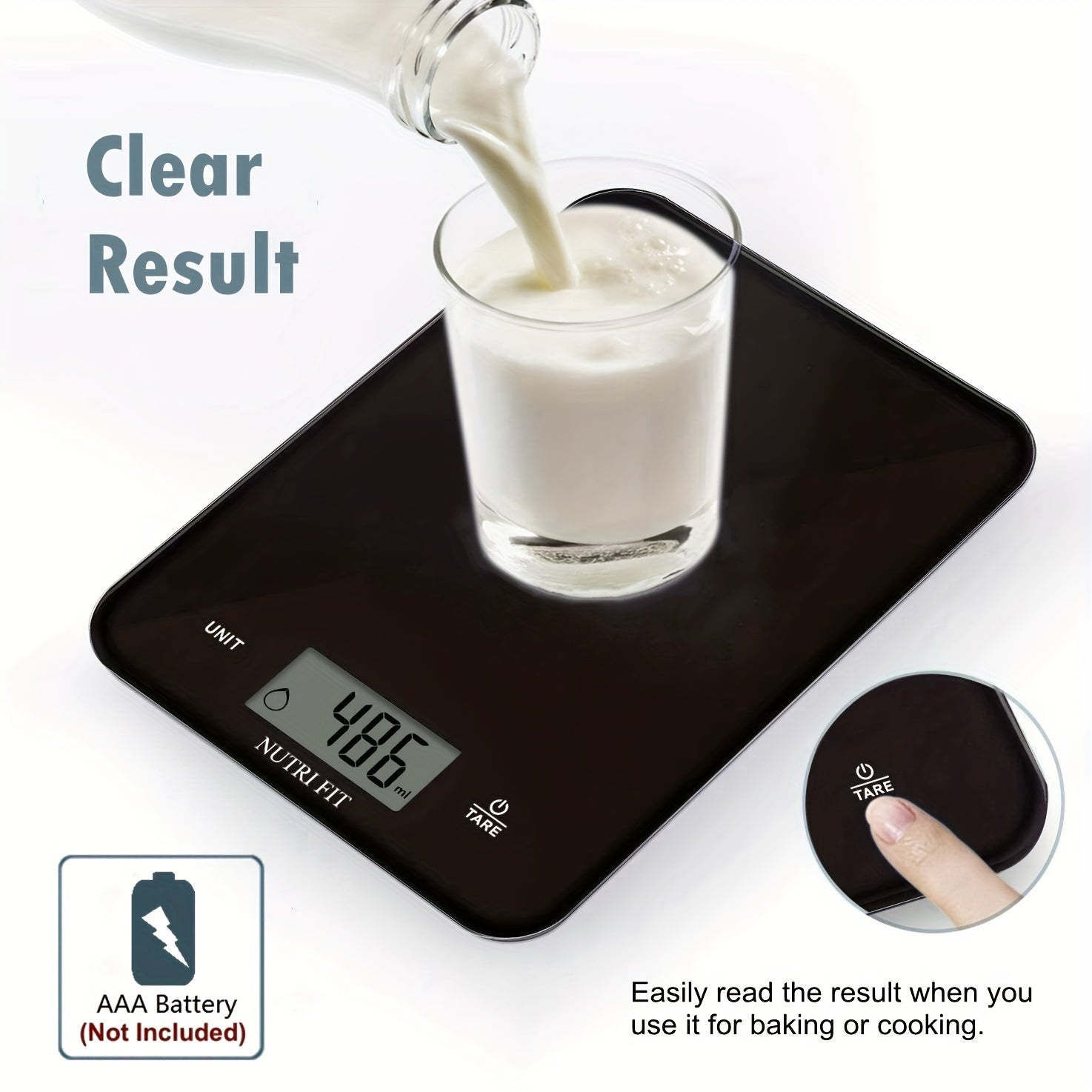 NUTRI FIT Raqamli Oshxona Tarozisi, 22lb/10kg Quvvatga ega, Aniq Unc va Gramlar, 6 Ta Birlik, Batareya Kerakmas, Qora Ko'rsatkich Birligi, Temperlangan Shisha, Oshxona Og'irlik Asbobi.