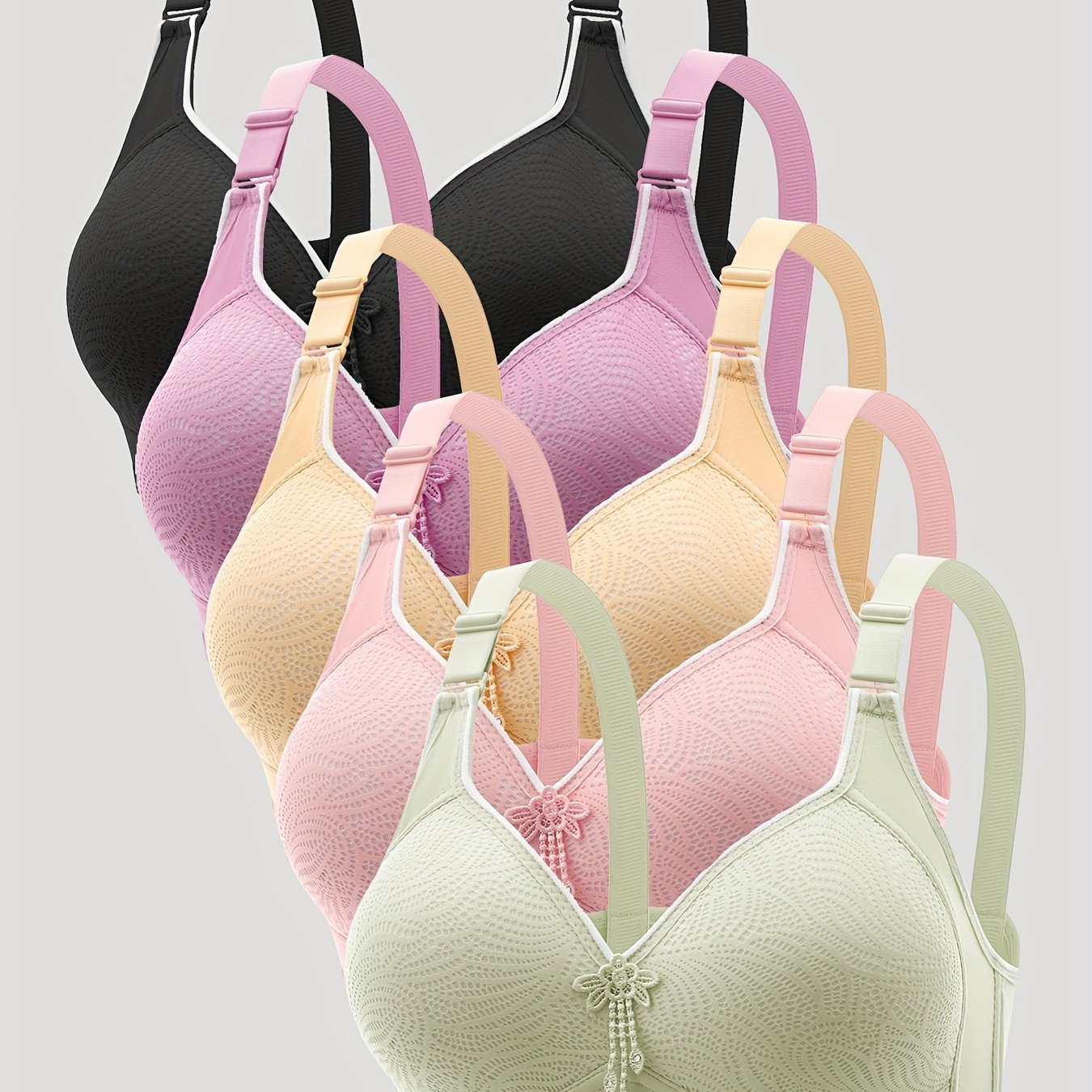 Women's Jacquard Wireless Padded Bra with Appliques and Light Padding