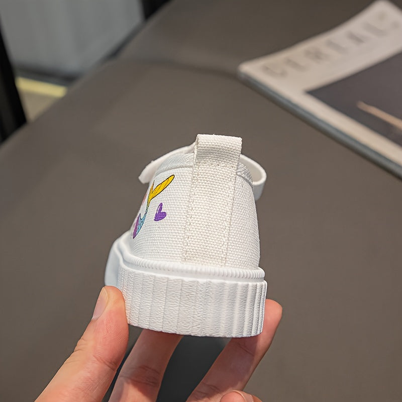 Girls Cartoon Mermaid Low Top Canvas Sneakers Lightweight Non-Slip All Seasons