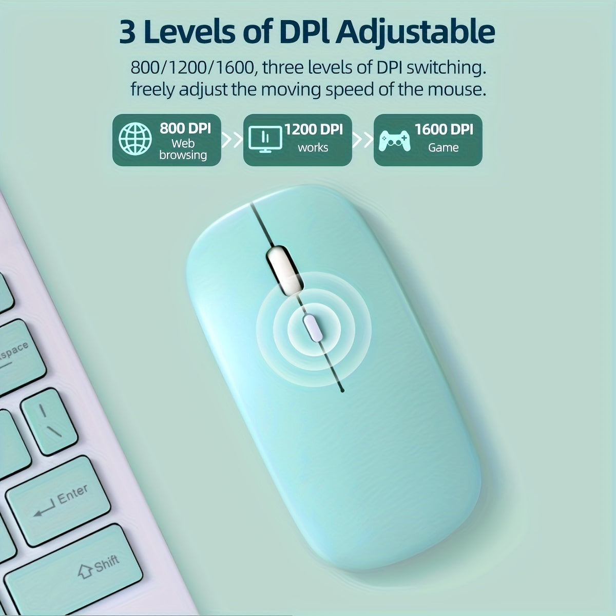 Wireless Optical Mouse with Cartoon Pattern Glitter for Right Hand Windows 10