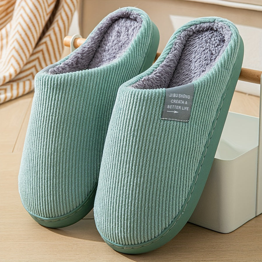 Women's Corduroy Slip-On House Slippers with Soft Lining and Durable Sole