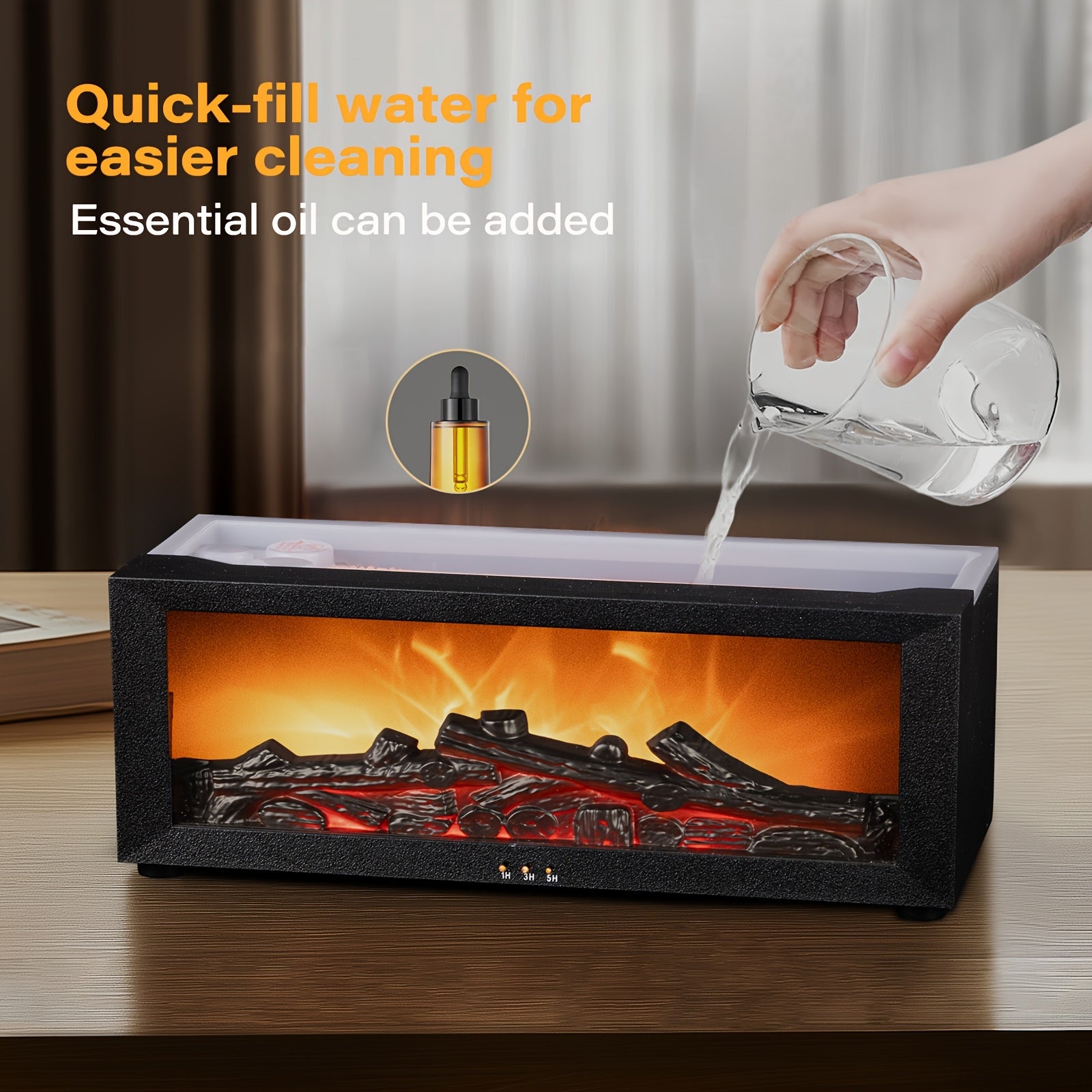 Simulation Flame Fireplace Humidifier with Remote Control and USB Power