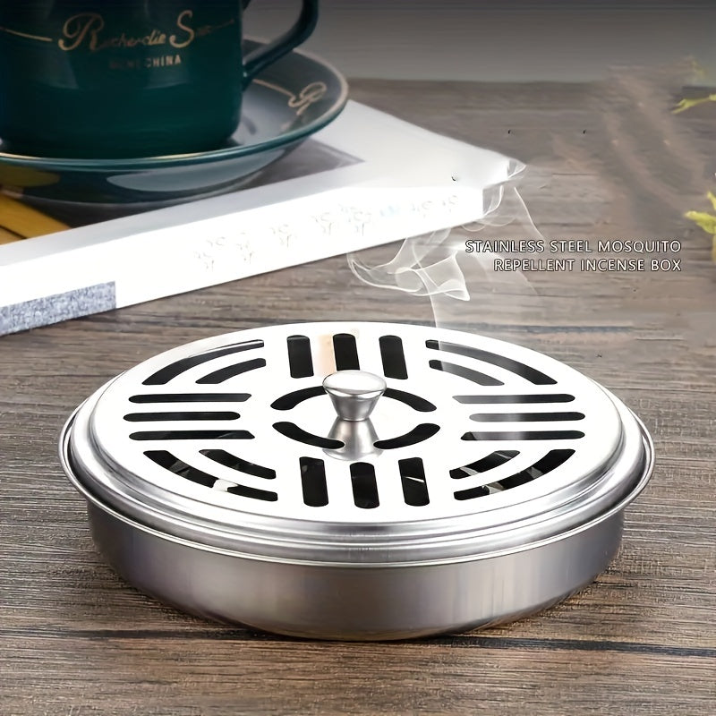 Stainless Steel Mosquito Coil Holder with Lid and Handle for Home Use