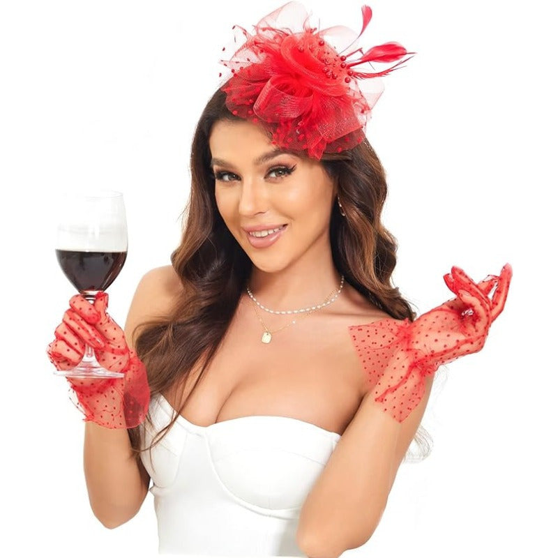 Black Yarn Pillbox Fascinator Hat with Mesh Veil and Fiber Feather for Women