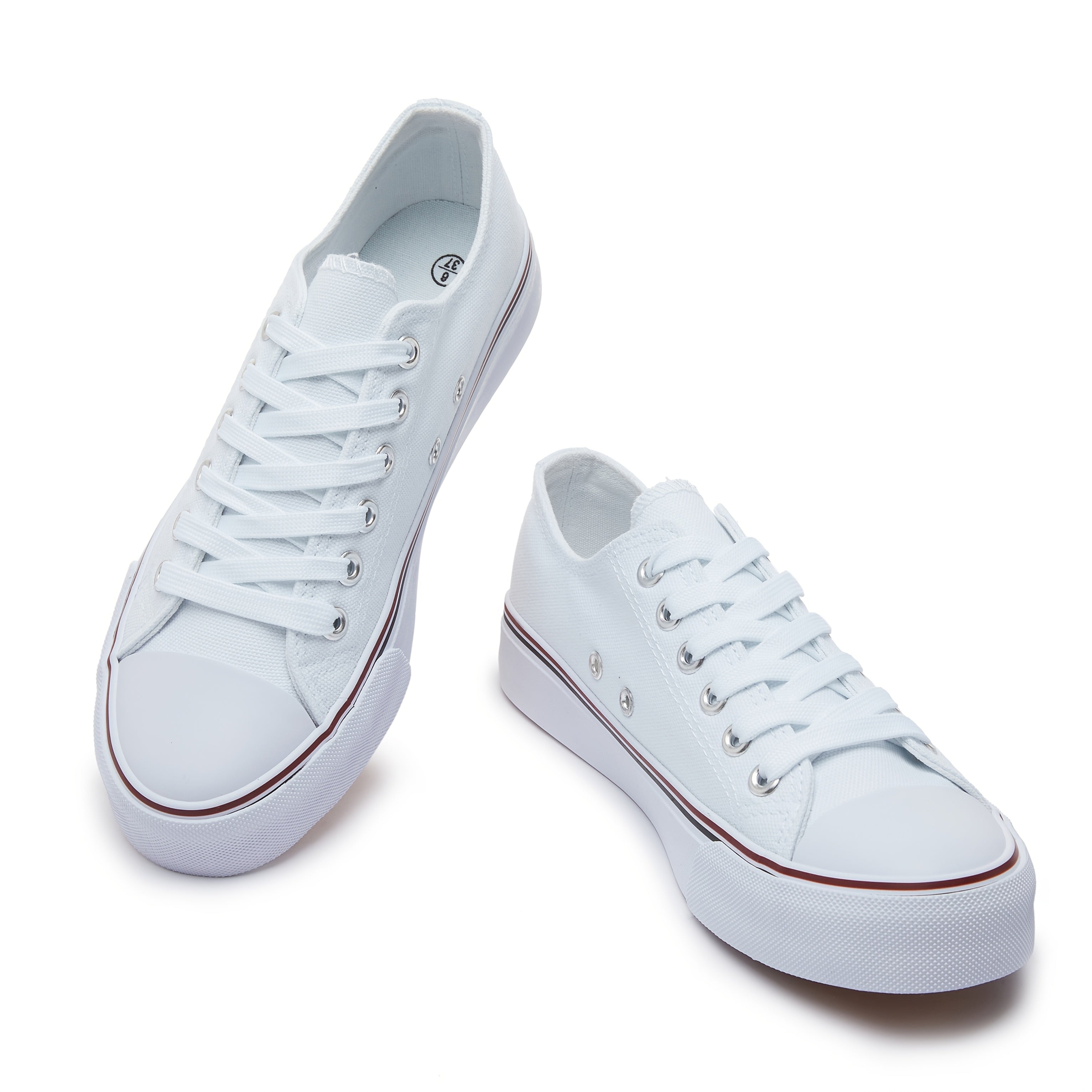 Ayollar uchun barcha mavsumlar uchun kundalik sport poyabzali qora oq lentalar kauchuk taglik