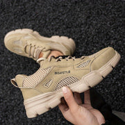 Men's Safety Shoes Lightweight Steel Toe Non-Slip Puncture-Resistant Rubber Breathable Mesh Beige